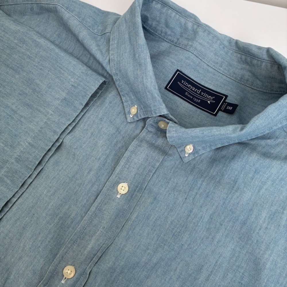 Vineyard Vines Mens 3XB Light Blue Chambray Short Sleeve Button Down Shirt